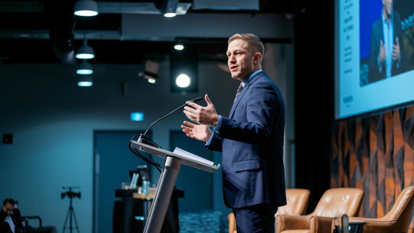 Keynote speaker delivering presentation at conference
