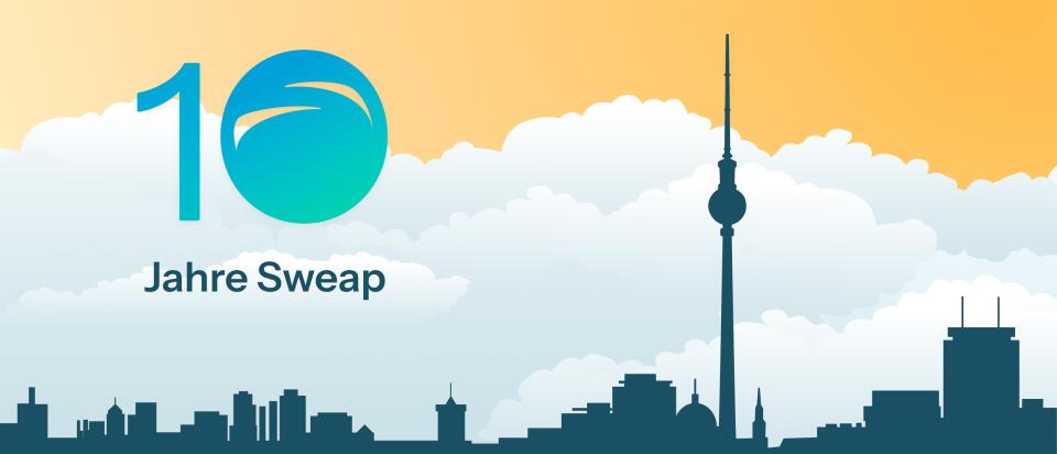 10 Jahre Sweap Jubiläums-Header mit einer Berlin-Skyline-Illustration