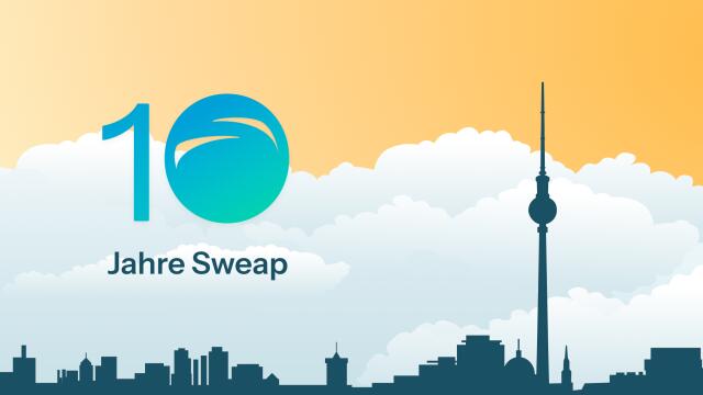 10 Jahre Sweap Jubiläums-Header mit einer Berlin-Skyline-Illustration