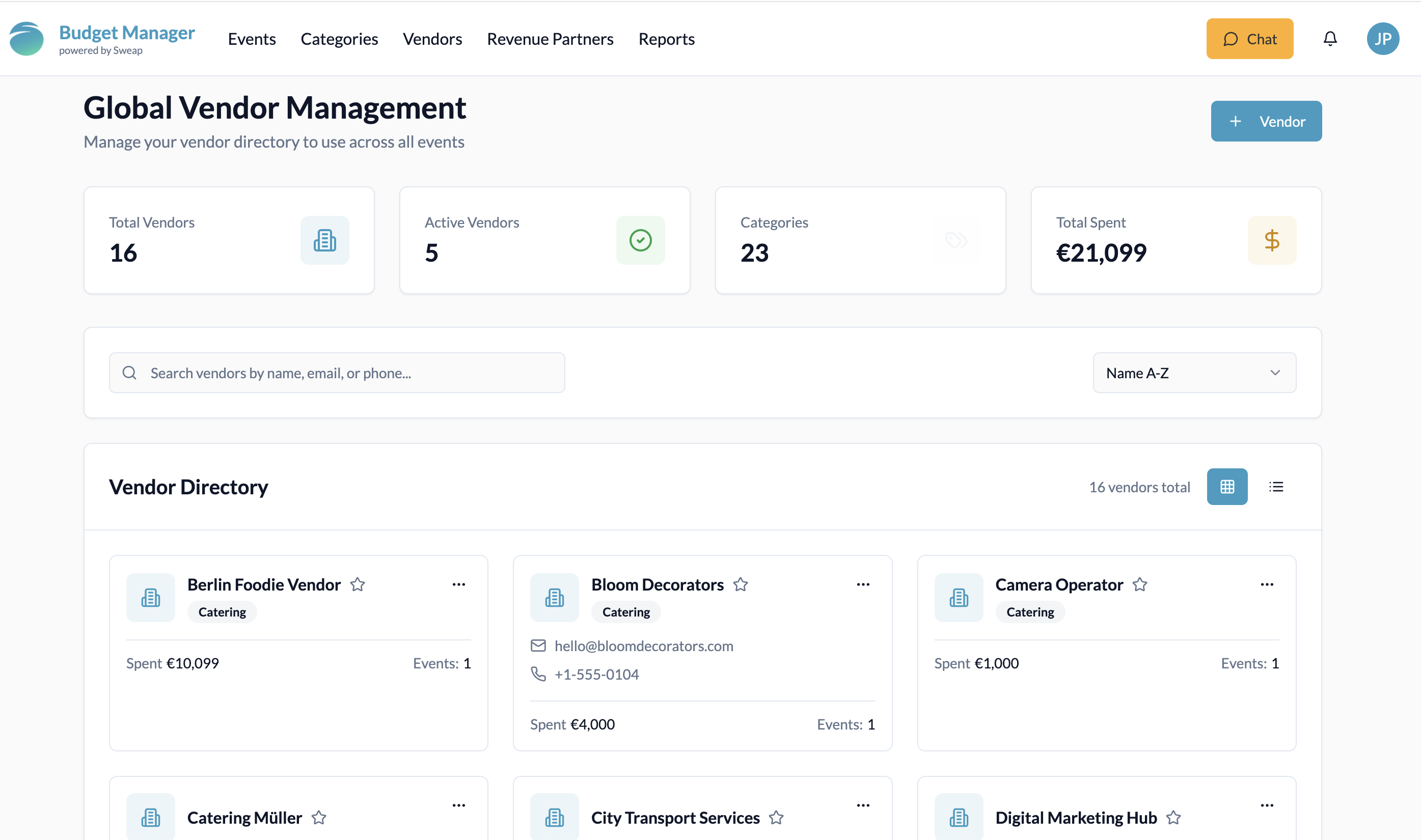 All vendors can be created, edited and viewed in the category management section.