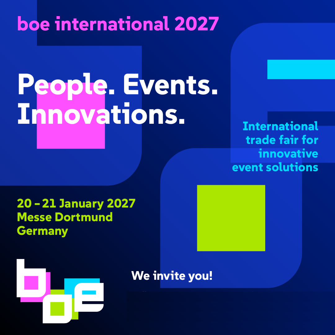 boe international 2027 Banner für die internationale Messe für innovative Event-Lösungen in Dortmund, Deutschland, am 20.–21. Januar 2027